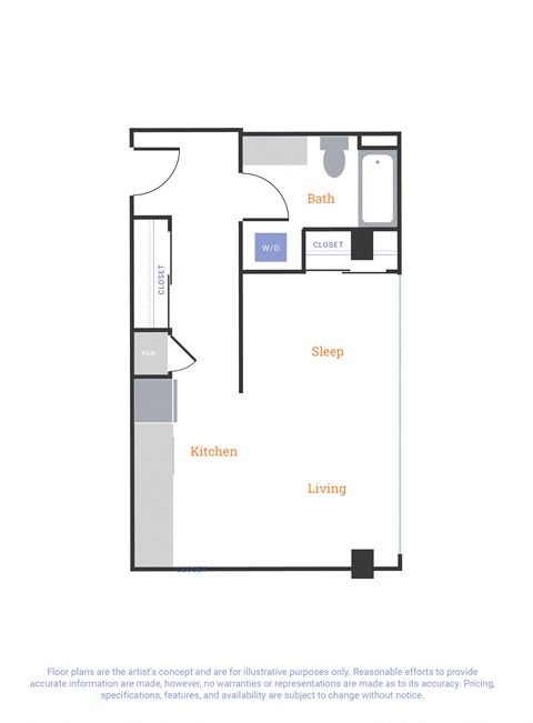 Floor plan for studio, 1 bath, 471 sqft